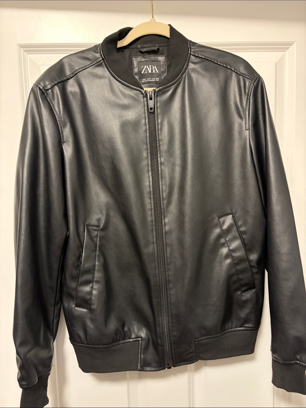 Zara Black Faux Leather Bomber Jacket